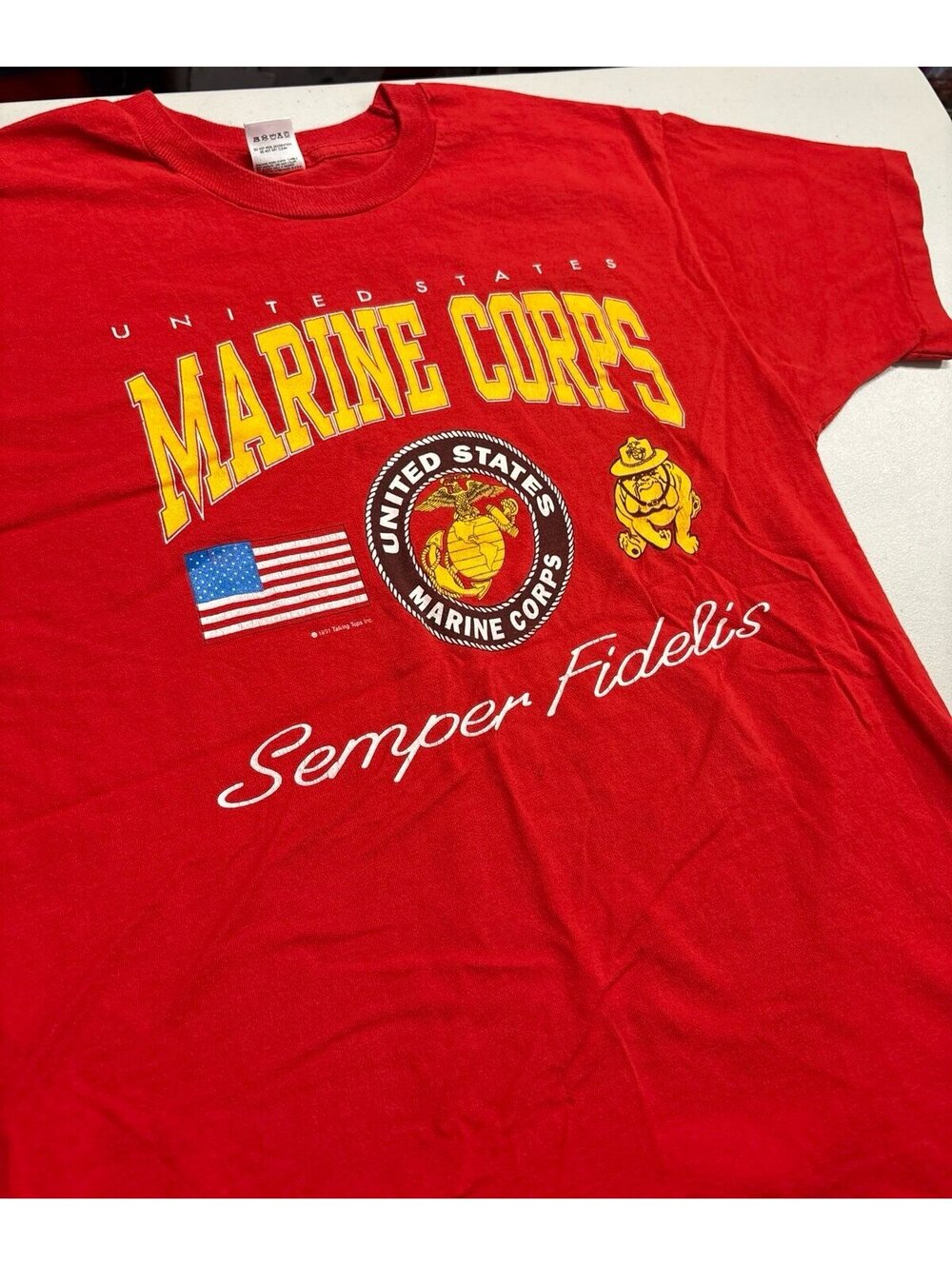 Vintage 1991 USMC Marine Corps T Shirt XL Semper Fidelis USA Made Bulldog